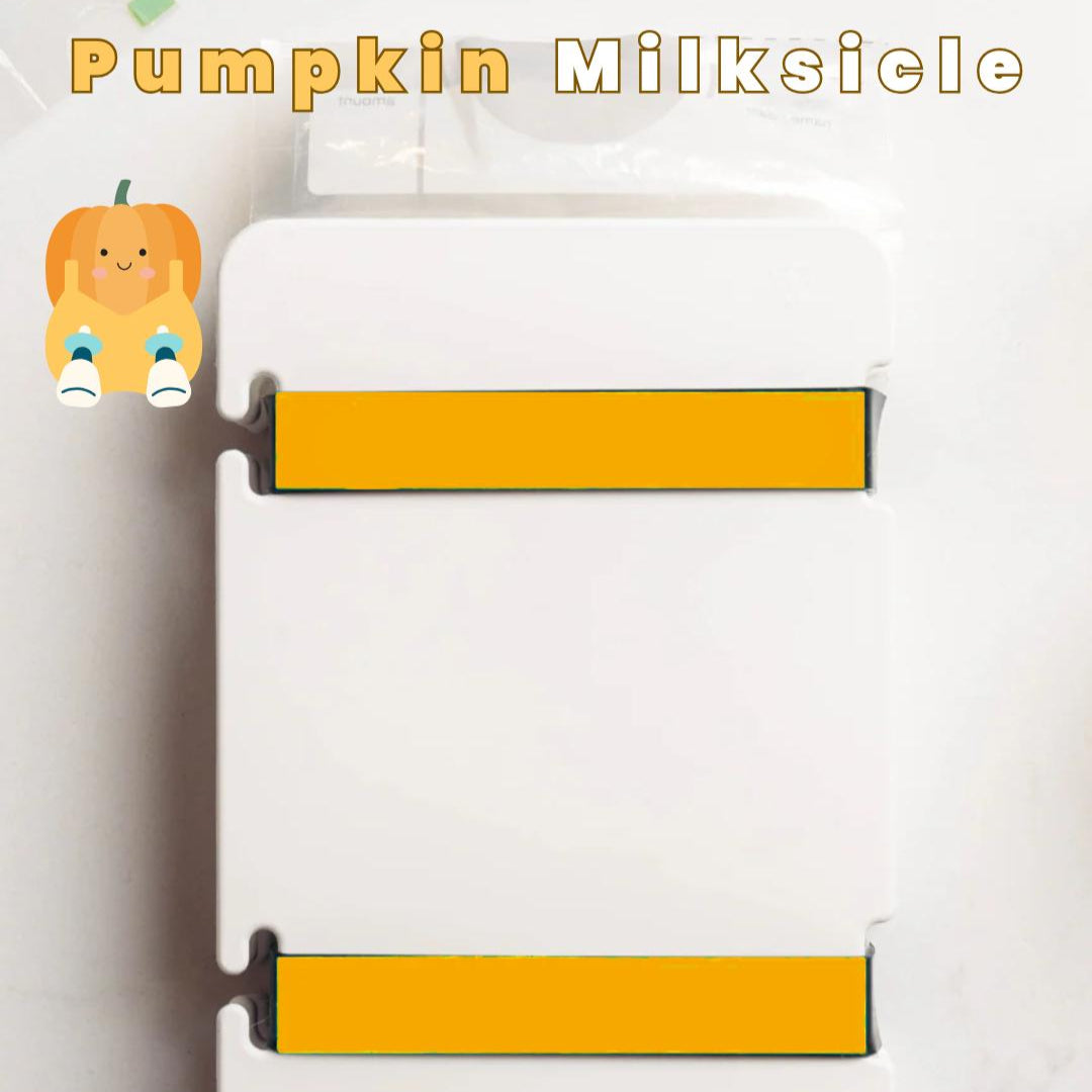 Product packaging with two orange bars on a white background, featuring the brand 'Pumpkin Milksicle'.